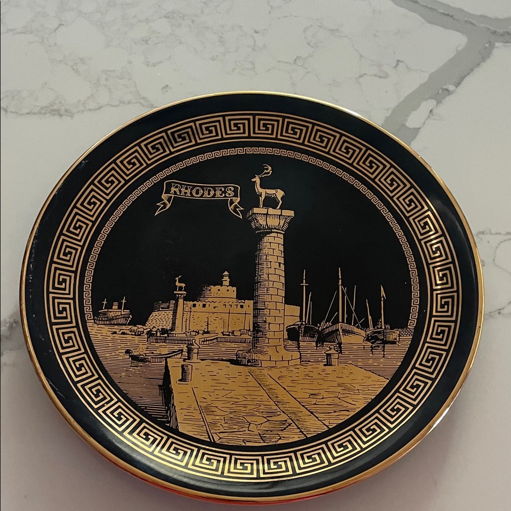 Vintage Hand Made in Greece 24K Gold - Black and Gold Decorative Plate - Picture 7 of 8